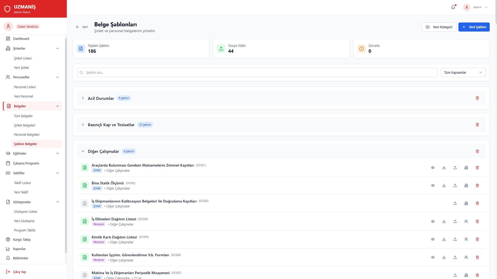 Belge Şablonları - Doküman yönetimi