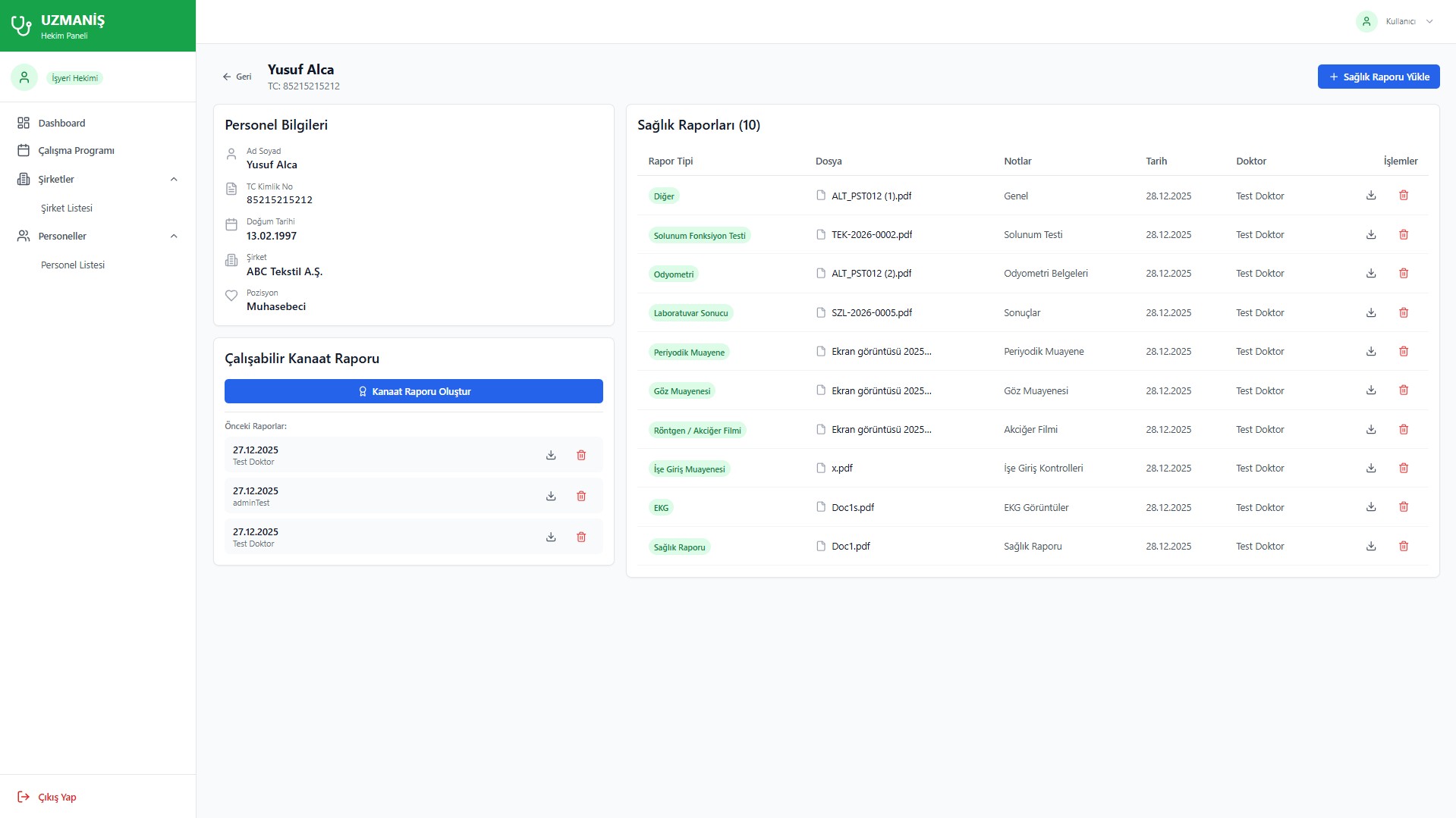 İşyeri Hekimi Paneli - Sağlık raporları